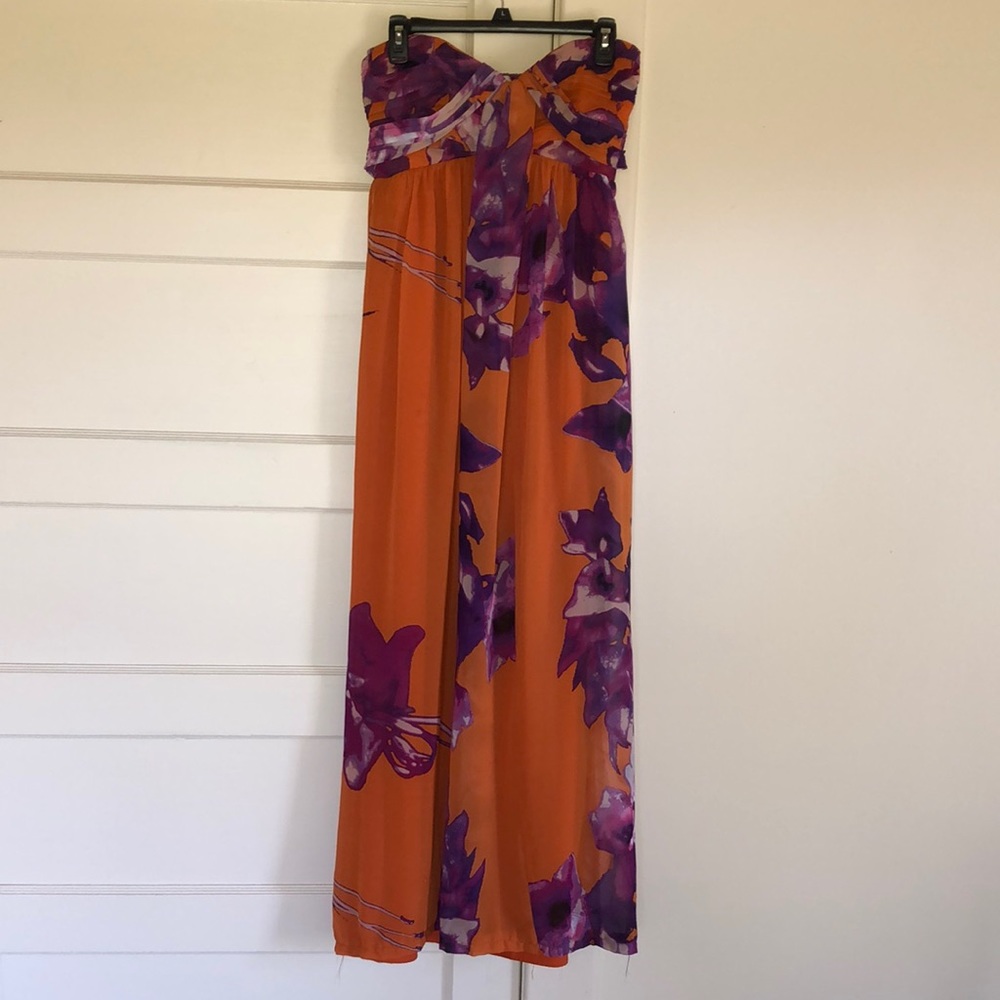 Jessica Simpson Orange Maxi Dress with Purple Floral Print